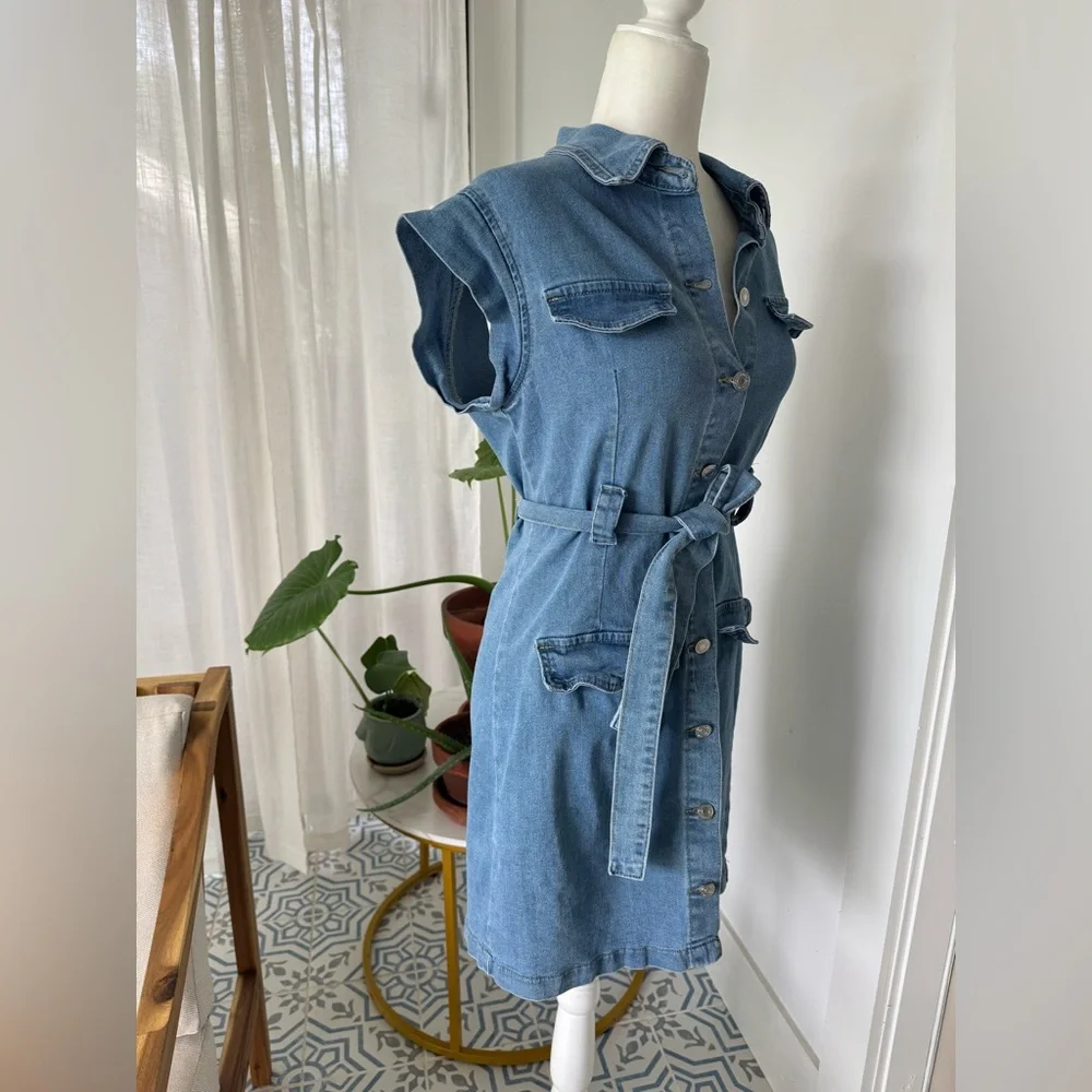 Women’s SHEIN Denim Button-Down Dress Size Large - Picture 4 of 10
